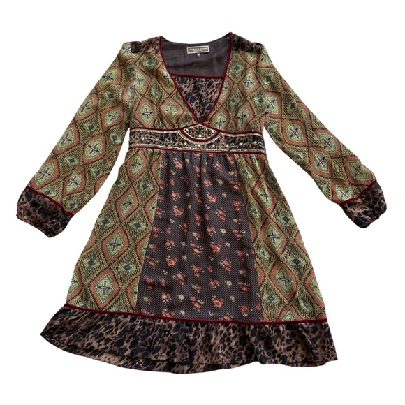 Double D Ranch Western Print Dress Beaded Embellished Boho Cowgirl XL Leopard - Picture 3 of 15